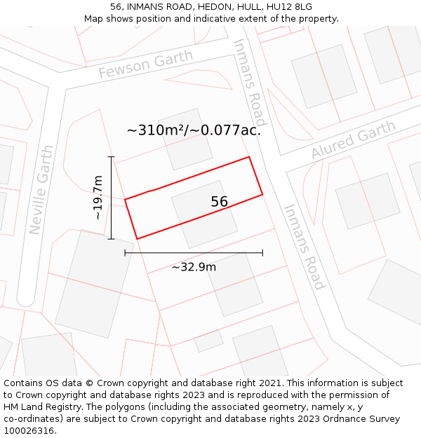 56, INMANS ROAD, HEDON, HULL, HU12 8LG: Plot and title map