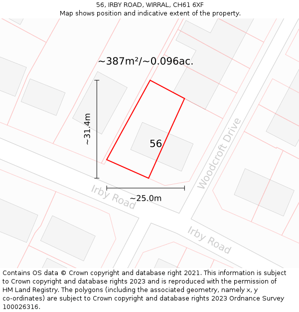 56, IRBY ROAD, WIRRAL, CH61 6XF: Plot and title map