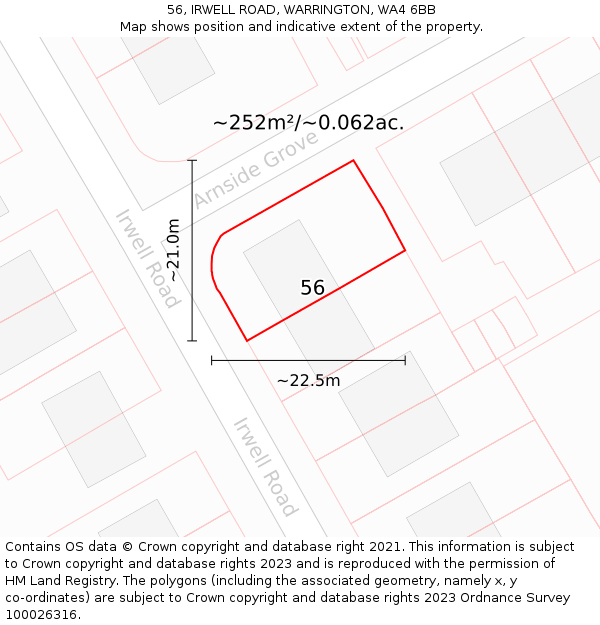 56, IRWELL ROAD, WARRINGTON, WA4 6BB: Plot and title map