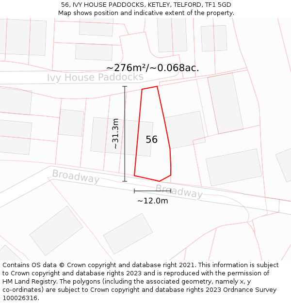 56, IVY HOUSE PADDOCKS, KETLEY, TELFORD, TF1 5GD: Plot and title map