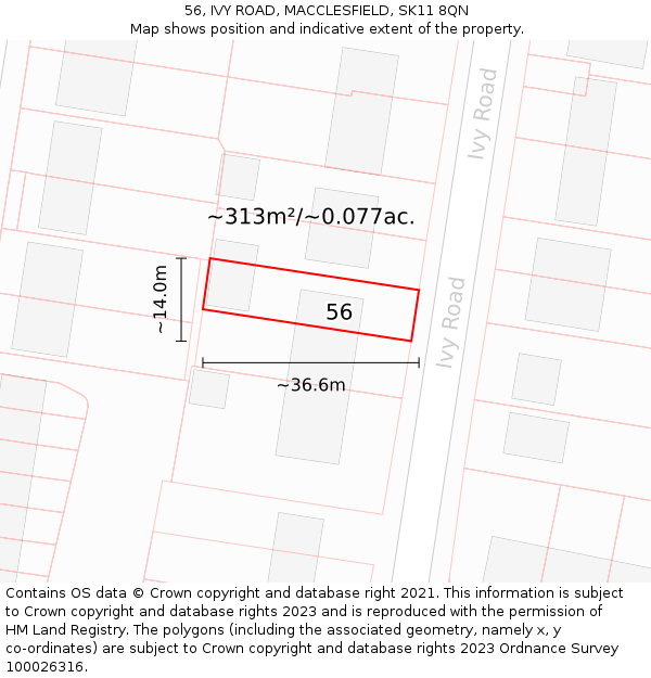 56, IVY ROAD, MACCLESFIELD, SK11 8QN: Plot and title map