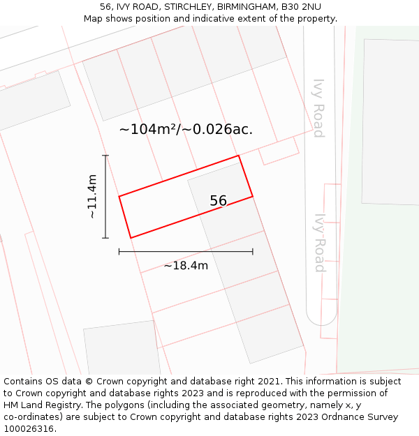 56, IVY ROAD, STIRCHLEY, BIRMINGHAM, B30 2NU: Plot and title map