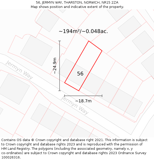 56, JERMYN WAY, THARSTON, NORWICH, NR15 2ZA: Plot and title map