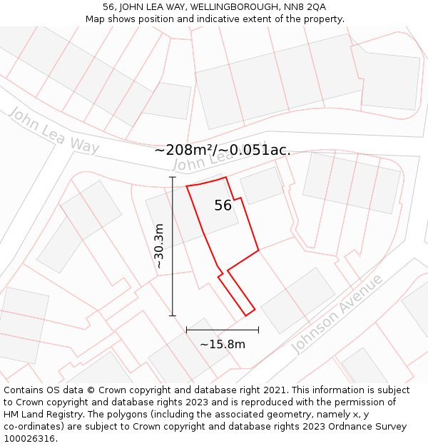 56, JOHN LEA WAY, WELLINGBOROUGH, NN8 2QA: Plot and title map