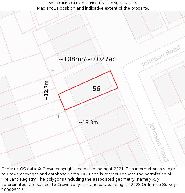 56, JOHNSON ROAD, NOTTINGHAM, NG7 2BX: Plot and title map