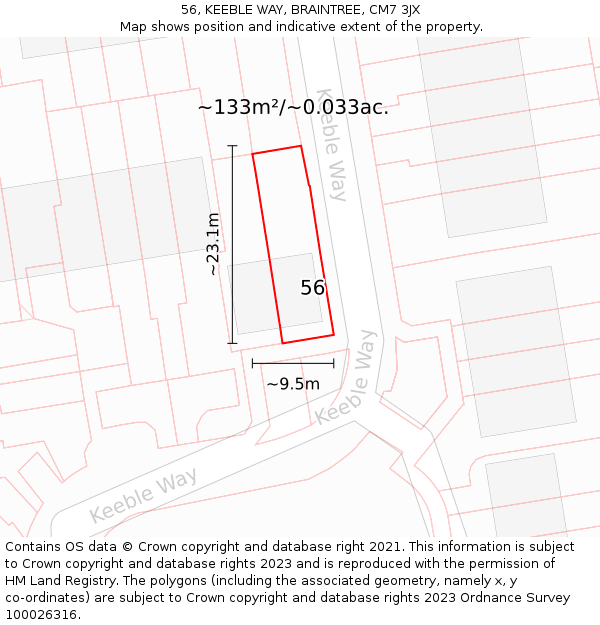 56, KEEBLE WAY, BRAINTREE, CM7 3JX: Plot and title map