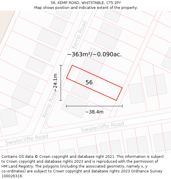 56, KEMP ROAD, WHITSTABLE, CT5 2PY: Plot and title map