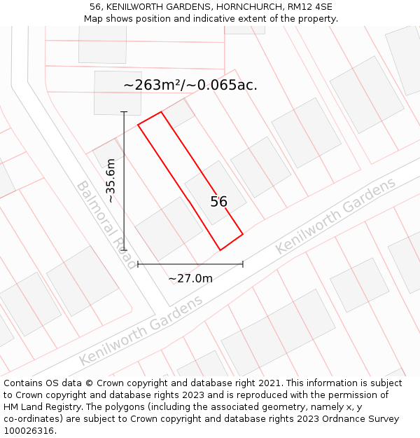 56, KENILWORTH GARDENS, HORNCHURCH, RM12 4SE: Plot and title map