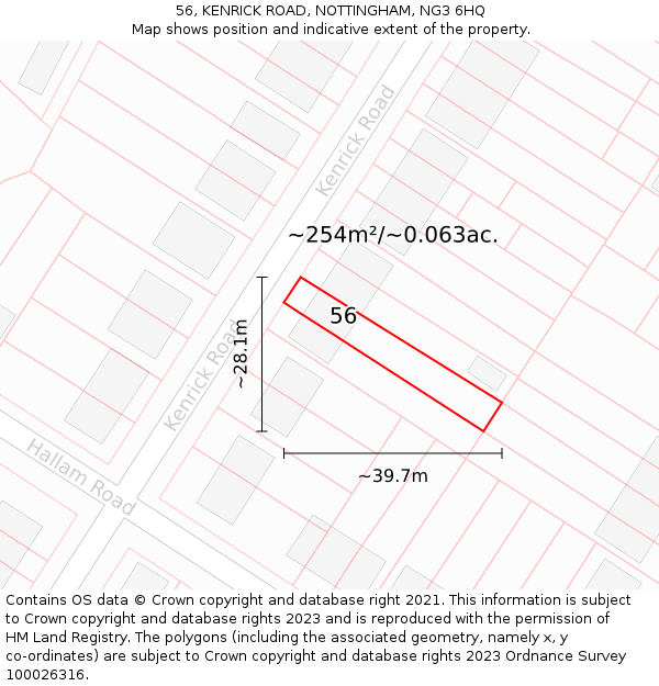 56, KENRICK ROAD, NOTTINGHAM, NG3 6HQ: Plot and title map