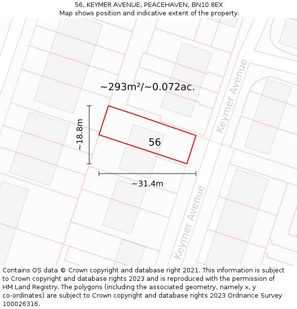 56, KEYMER AVENUE, PEACEHAVEN, BN10 8EX: Plot and title map