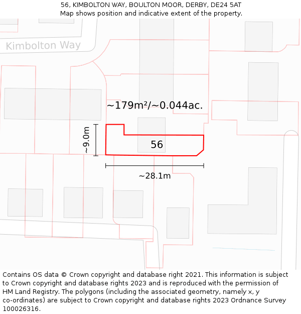 56, KIMBOLTON WAY, BOULTON MOOR, DERBY, DE24 5AT: Plot and title map