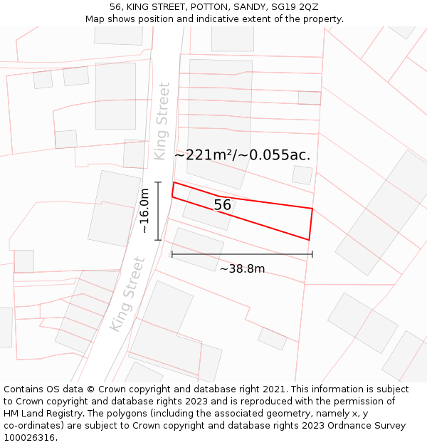 56, KING STREET, POTTON, SANDY, SG19 2QZ: Plot and title map