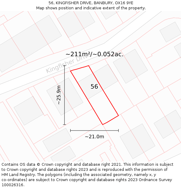 56, KINGFISHER DRIVE, BANBURY, OX16 9YE: Plot and title map