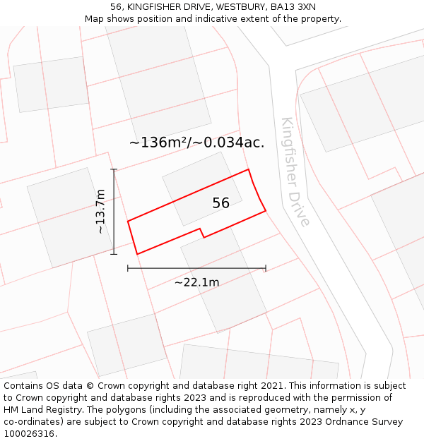 56, KINGFISHER DRIVE, WESTBURY, BA13 3XN: Plot and title map