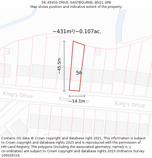 56, KINGS DRIVE, EASTBOURNE, BN21 2PB: Plot and title map