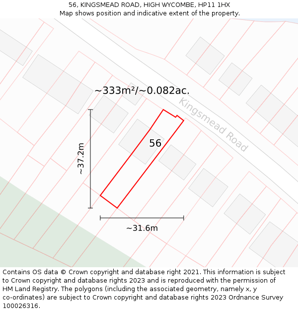 56, KINGSMEAD ROAD, HIGH WYCOMBE, HP11 1HX: Plot and title map