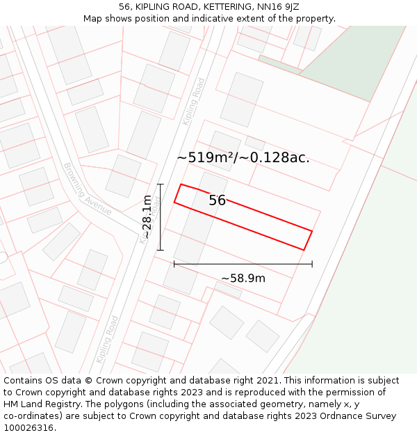 56, KIPLING ROAD, KETTERING, NN16 9JZ: Plot and title map