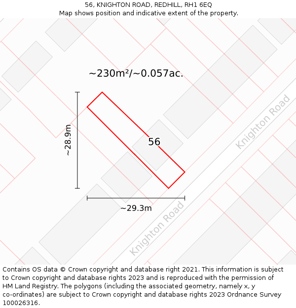 56, KNIGHTON ROAD, REDHILL, RH1 6EQ: Plot and title map