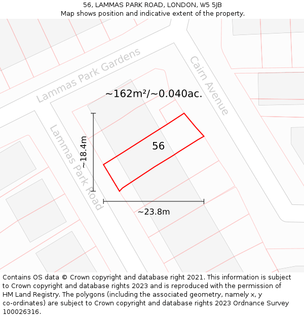 56, LAMMAS PARK ROAD, LONDON, W5 5JB: Plot and title map