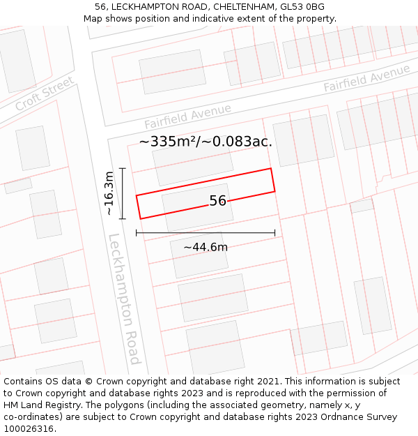 56, LECKHAMPTON ROAD, CHELTENHAM, GL53 0BG: Plot and title map