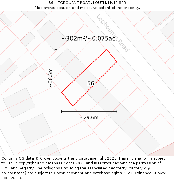 56, LEGBOURNE ROAD, LOUTH, LN11 8ER: Plot and title map