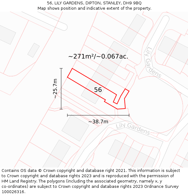 56, LILY GARDENS, DIPTON, STANLEY, DH9 9BQ: Plot and title map