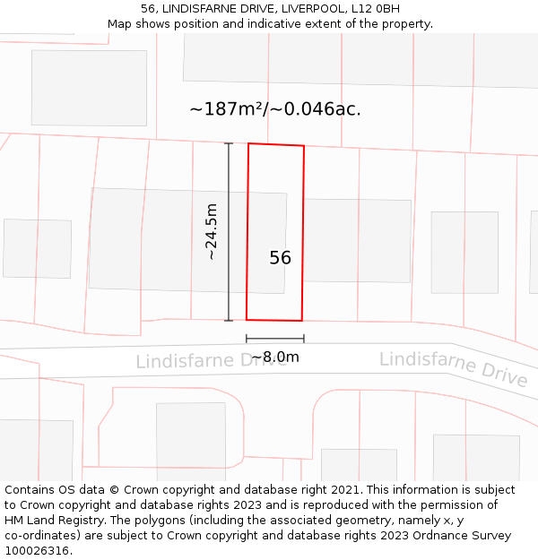 56, LINDISFARNE DRIVE, LIVERPOOL, L12 0BH: Plot and title map