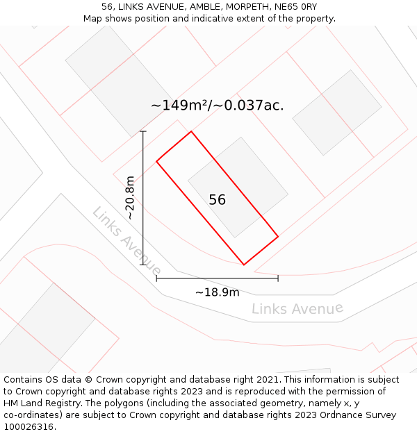 56, LINKS AVENUE, AMBLE, MORPETH, NE65 0RY: Plot and title map