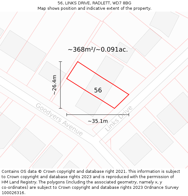 56, LINKS DRIVE, RADLETT, WD7 8BG: Plot and title map