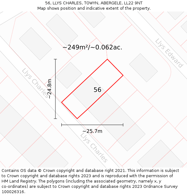 56, LLYS CHARLES, TOWYN, ABERGELE, LL22 9NT: Plot and title map