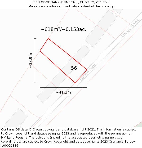 56, LODGE BANK, BRINSCALL, CHORLEY, PR6 8QU: Plot and title map