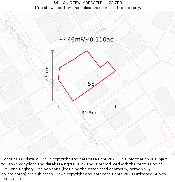 56, LON DERW, ABERGELE, LL22 7EB: Plot and title map