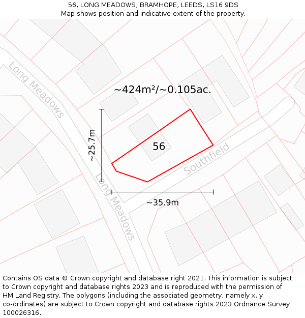 56, LONG MEADOWS, BRAMHOPE, LEEDS, LS16 9DS: Plot and title map