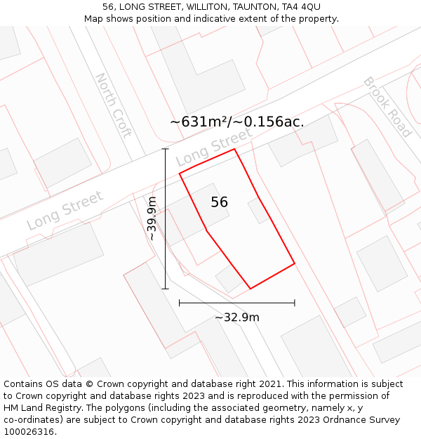 56, LONG STREET, WILLITON, TAUNTON, TA4 4QU: Plot and title map