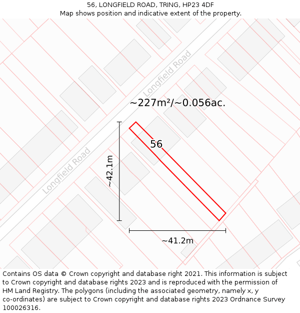 56, LONGFIELD ROAD, TRING, HP23 4DF: Plot and title map