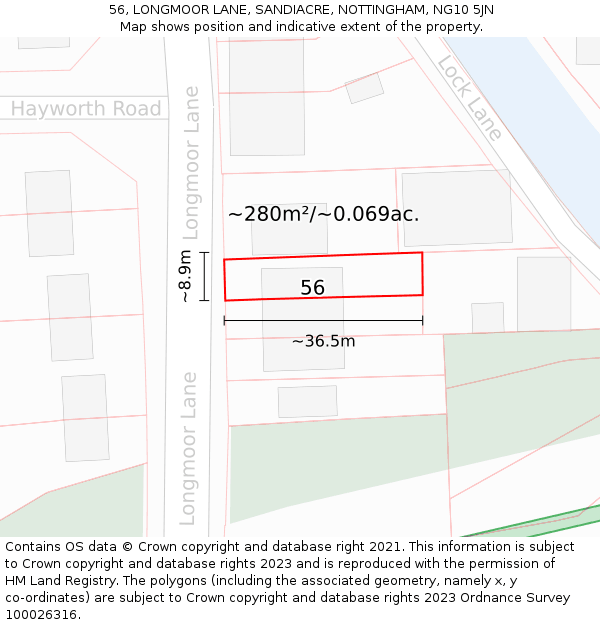 56, LONGMOOR LANE, SANDIACRE, NOTTINGHAM, NG10 5JN: Plot and title map