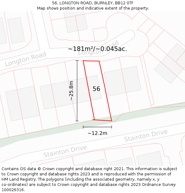 56, LONGTON ROAD, BURNLEY, BB12 0TF: Plot and title map