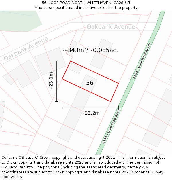 56, LOOP ROAD NORTH, WHITEHAVEN, CA28 6LT: Plot and title map