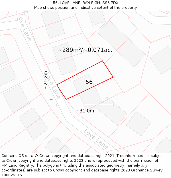 56, LOVE LANE, RAYLEIGH, SS6 7DX: Plot and title map