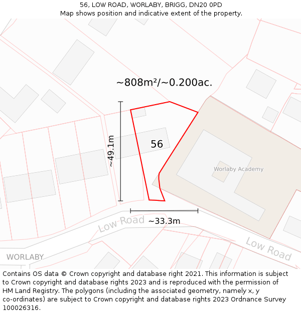 56, LOW ROAD, WORLABY, BRIGG, DN20 0PD: Plot and title map