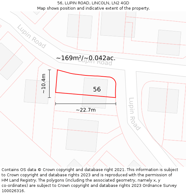 56, LUPIN ROAD, LINCOLN, LN2 4GD: Plot and title map