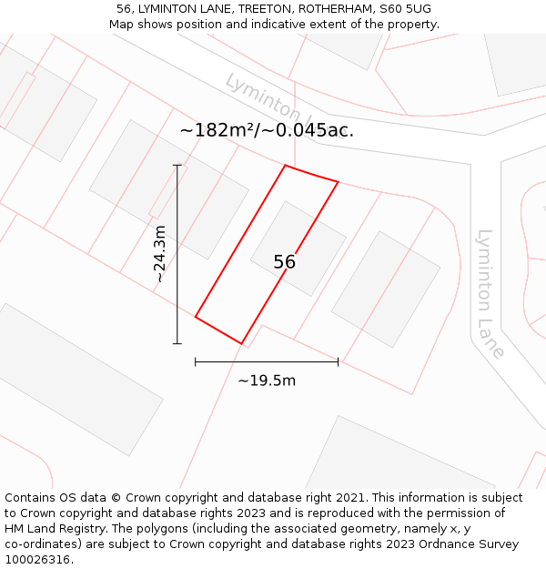 56, LYMINTON LANE, TREETON, ROTHERHAM, S60 5UG: Plot and title map