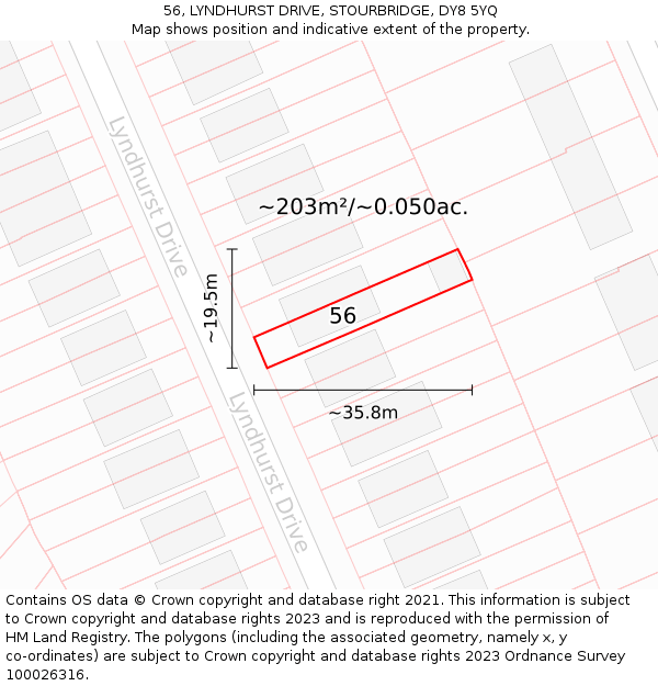 56, LYNDHURST DRIVE, STOURBRIDGE, DY8 5YQ: Plot and title map