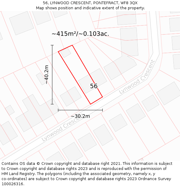 56, LYNWOOD CRESCENT, PONTEFRACT, WF8 3QX: Plot and title map