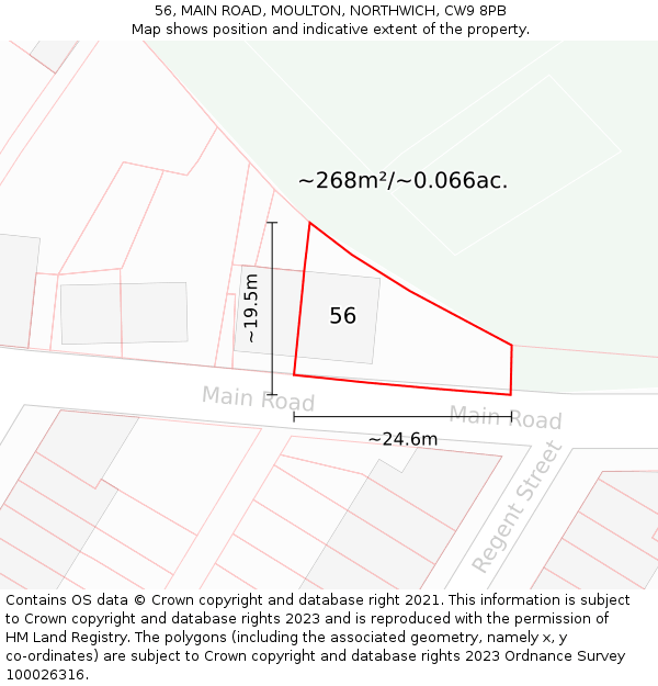 56, MAIN ROAD, MOULTON, NORTHWICH, CW9 8PB: Plot and title map