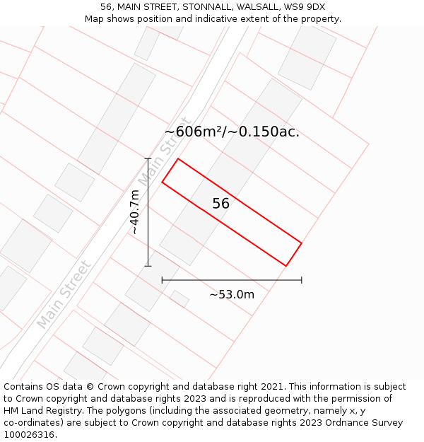 56, MAIN STREET, STONNALL, WALSALL, WS9 9DX: Plot and title map