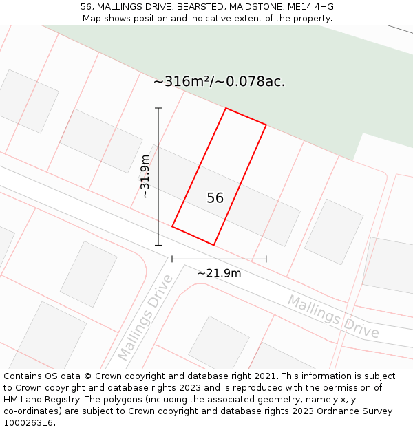 56, MALLINGS DRIVE, BEARSTED, MAIDSTONE, ME14 4HG: Plot and title map