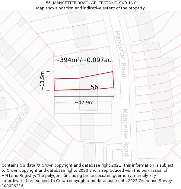 56, MANCETTER ROAD, ATHERSTONE, CV9 1NY: Plot and title map