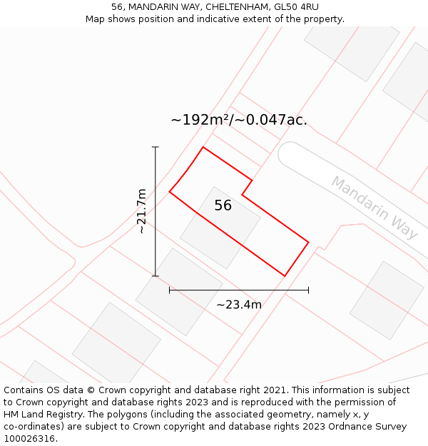 56, MANDARIN WAY, CHELTENHAM, GL50 4RU: Plot and title map