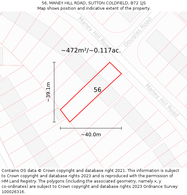 56, MANEY HILL ROAD, SUTTON COLDFIELD, B72 1JS: Plot and title map